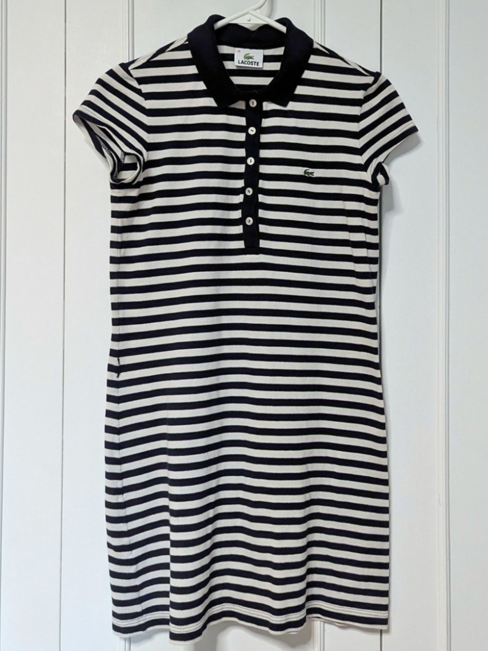 Lacoste Black & White Striped Polo Mini Dress
